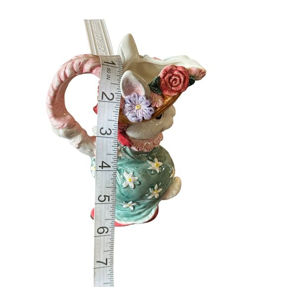 Fitz And Floyd 1995 Ceramic Kitty Figurine With Floral Dress Hat & Basket - Picture 3 of 8